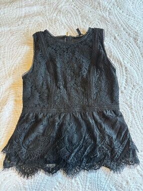 White House Black Market Black Lace Structured Peplum Top Size 8